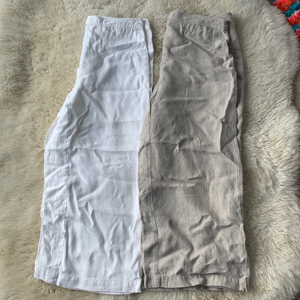 Lot of 2 Eileen Fisher crop linen pants - white and flax - size 6